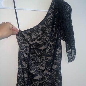 Chelsea & Violet Black Lace One-Shoulder Dress